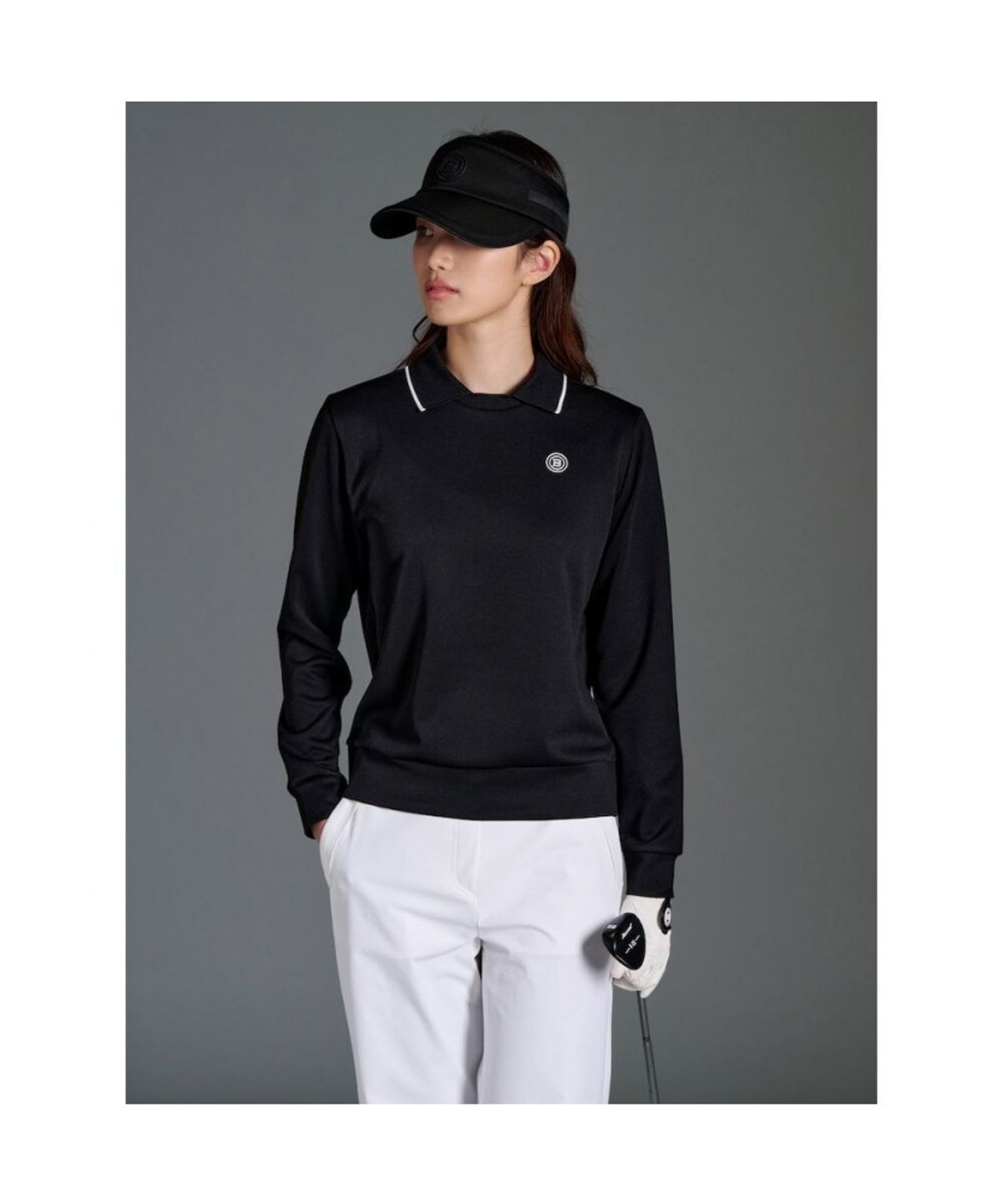 빈폴골프(BEANPOLE GOLF) 여성 안기모 블루종핏 긴소매 티셔츠 - 블랙