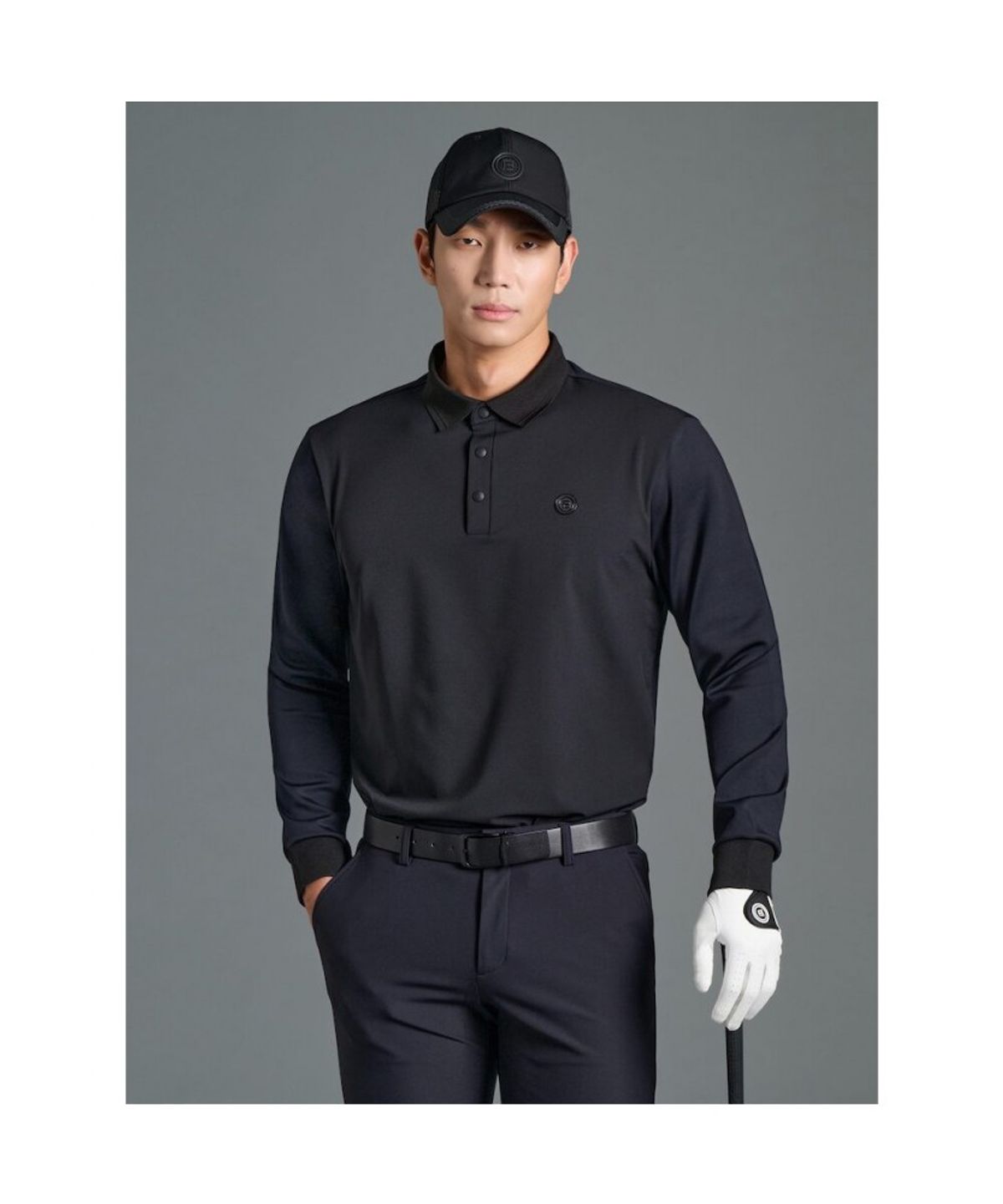 빈폴골프(BEANPOLE GOLF) 남성 우븐 맨투맨 칼라 티셔츠 - 블랙