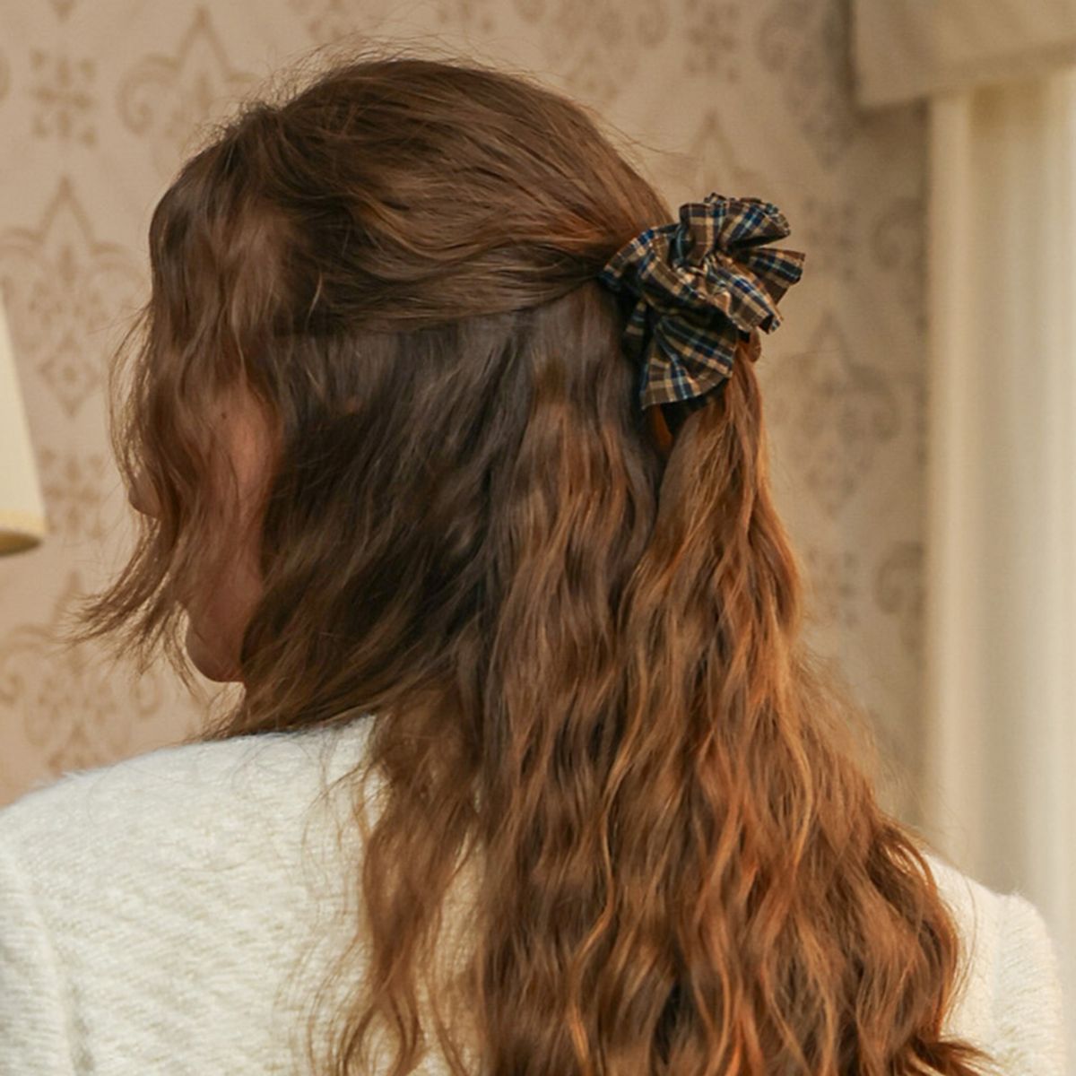 던드롭(DUNDROP) DD_Autumn plaid round scrunchie_2color