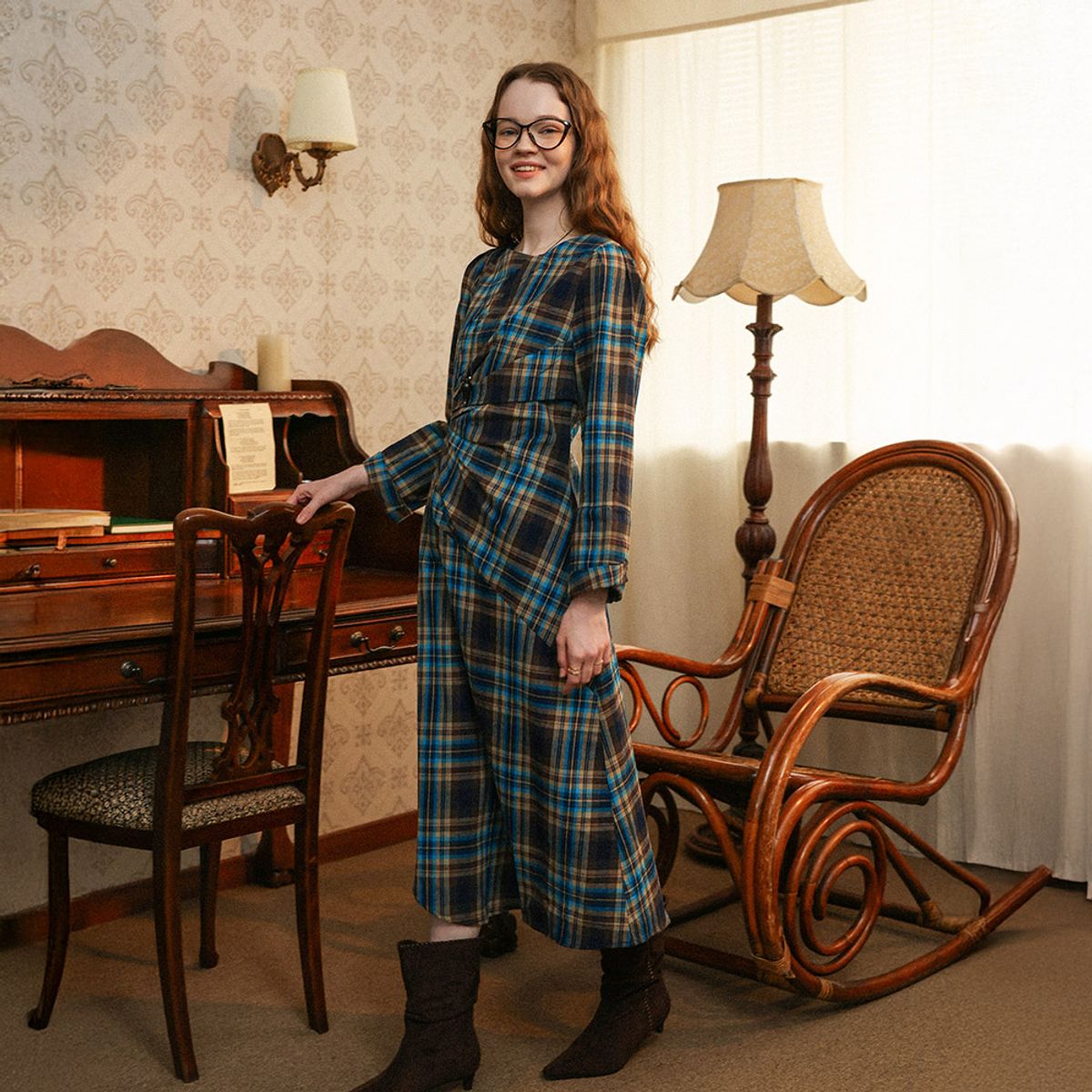 던드롭(DUNDROP) DD_Autumn green plaid dress