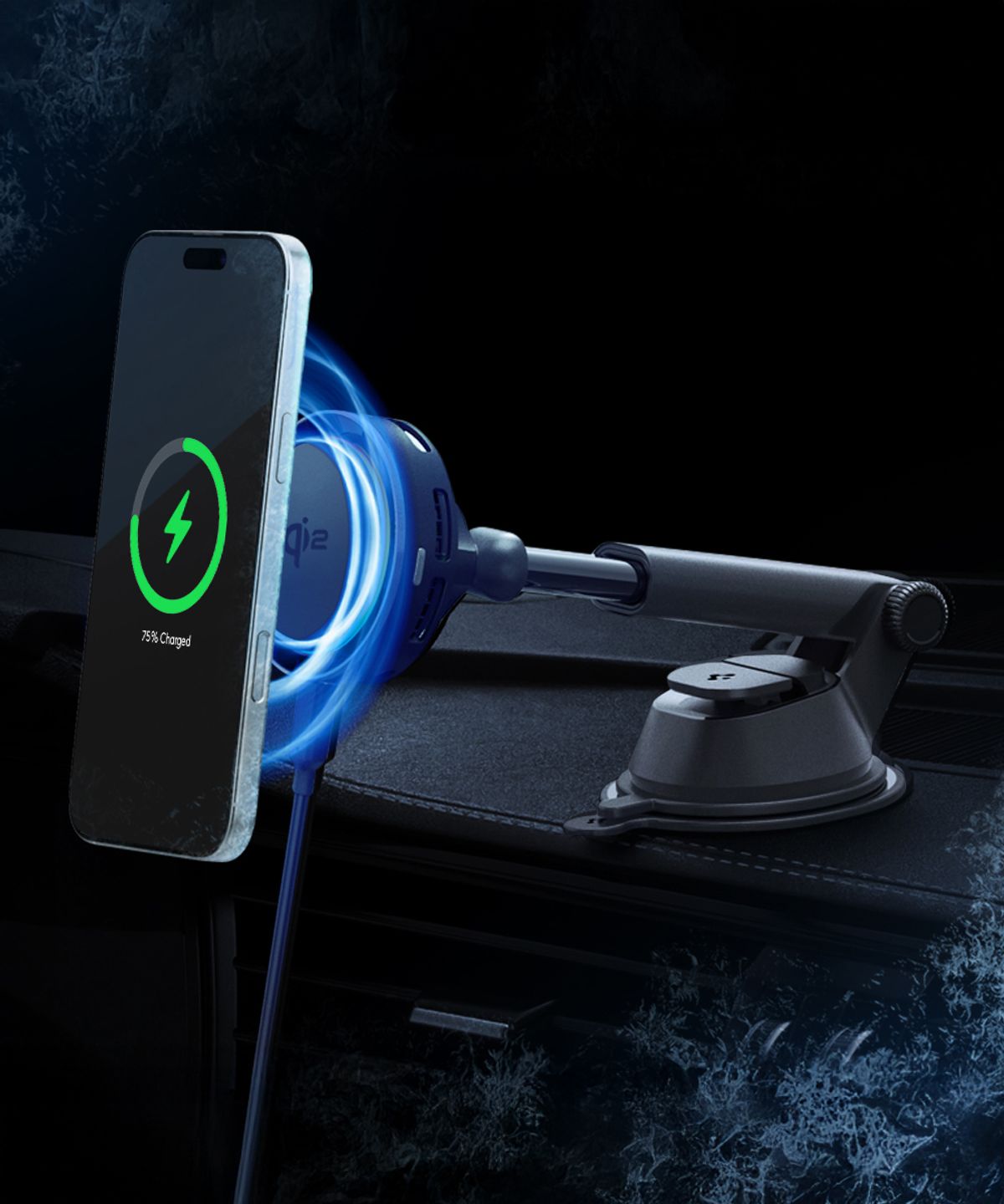 슈피겐(SPIGEN) Qi2 맥세이프 차량용 핸드폰 거치대 고속 무선 쿨링 펠티어 충전기 EV15MDA 대시보드형
