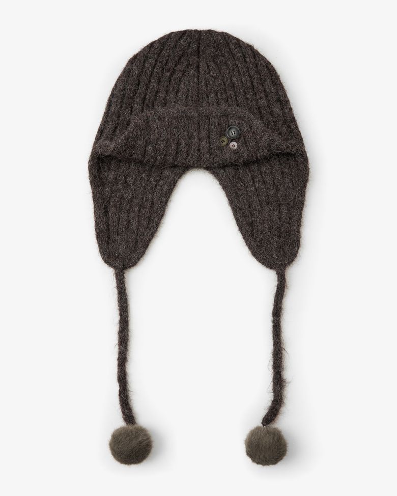 BUTTON KNIT TROOPER BEANIE [DARK BROWN]