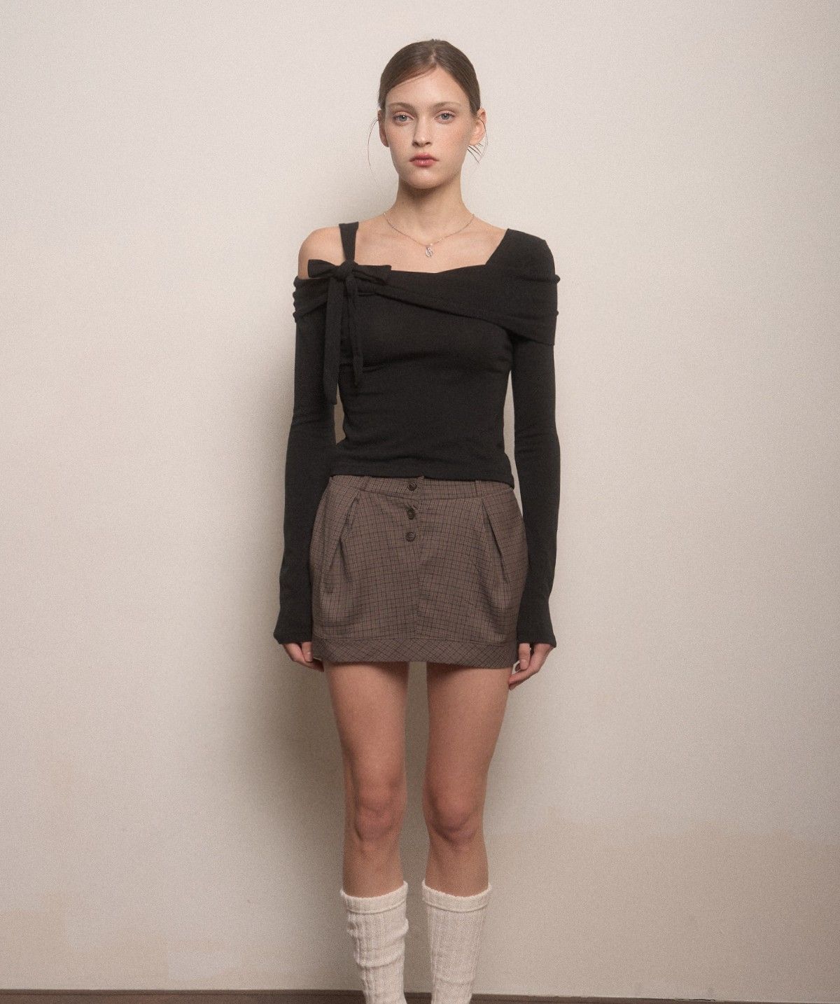 벨리아르(BELLIALEU) PUMPIN CHECK SKIRT-BROWN