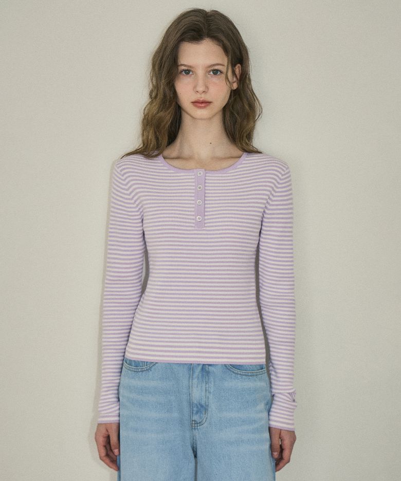 chewy ribbed button stripe knit_Lavender fog(OC25-KN02)