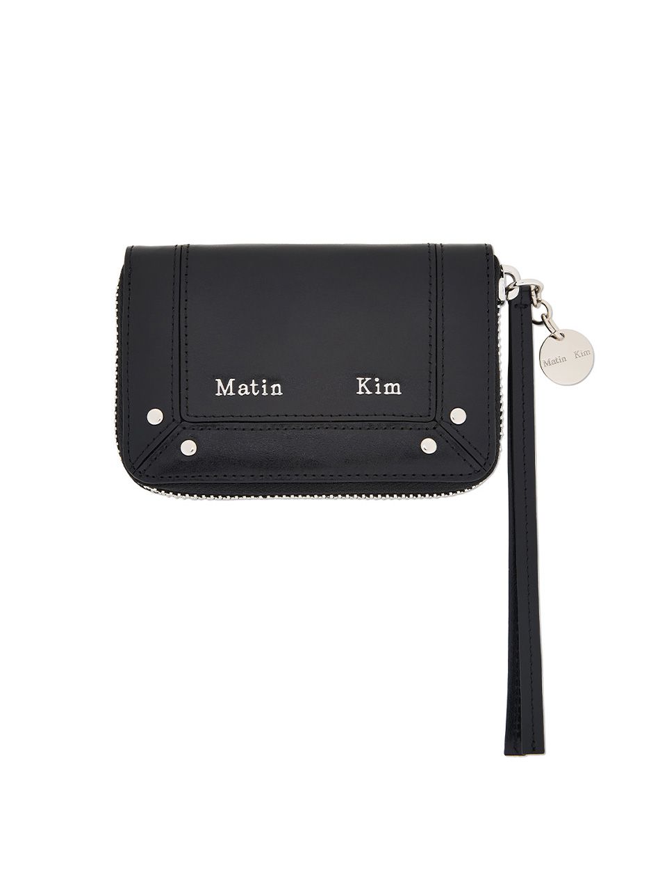 MUSINSA | MATIN KIM STEEL LOGO RIVET COMPACT WALLET IN BLACK