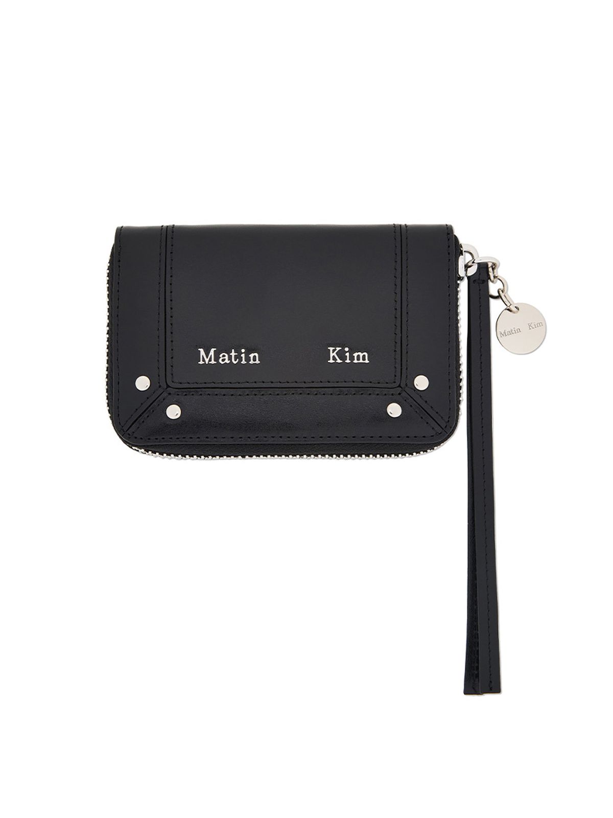 마뗑킴(MATIN KIM) STEEL LOGO RIVET COMPACT WALLET IN BLACK