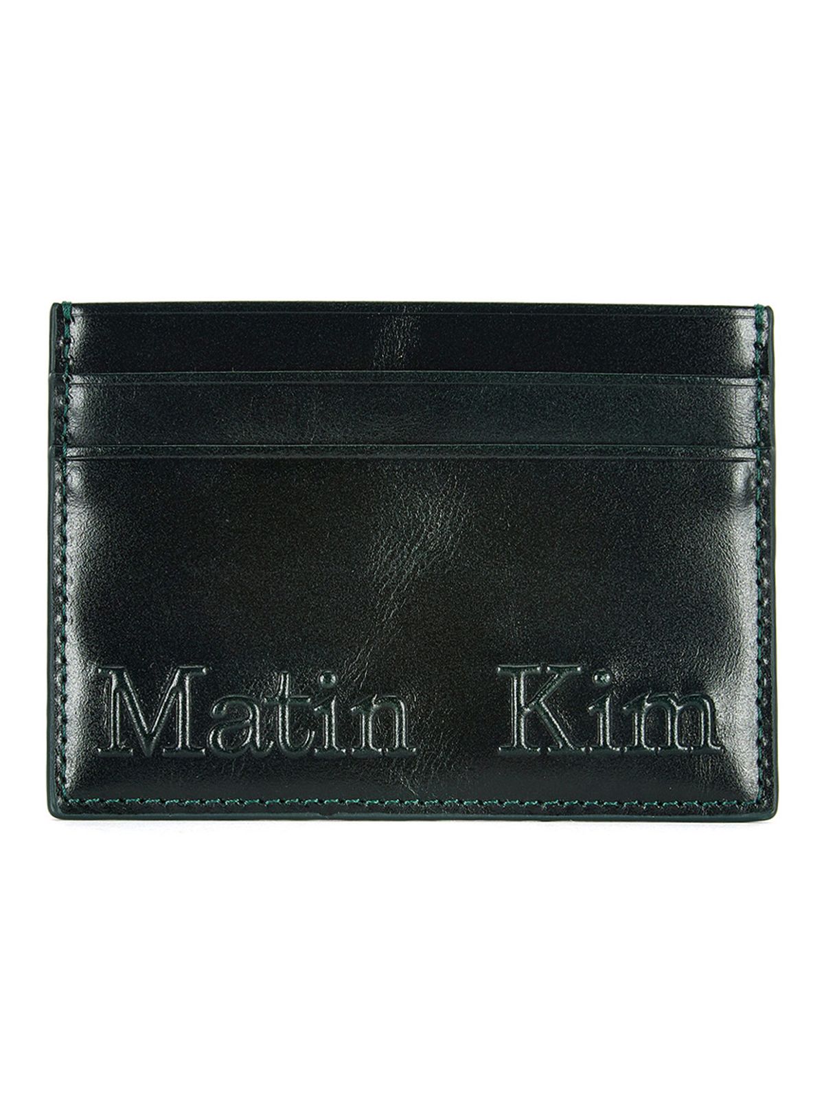 마뗑킴(MATIN KIM) EMBOSSED LOGO CARD WALLET IN DARK GREEN
