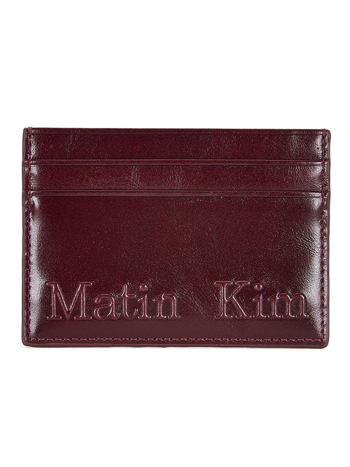 마뗑킴(MATIN KIM) EMBOSSED LOGO CARD WALLET IN BURGUNDY