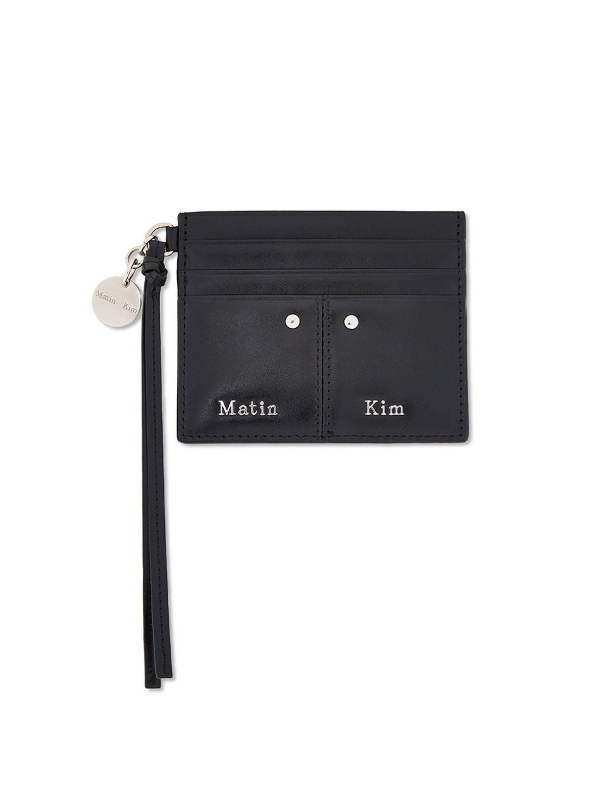 마뗑킴(MATIN KIM) STEEL LOGO RIVET CARD WALLET IN BLACK