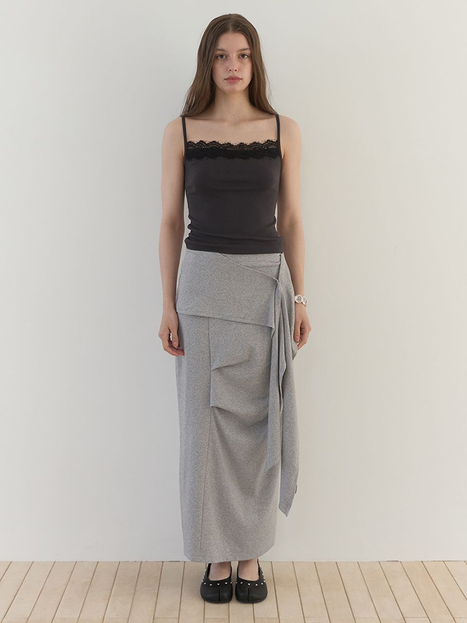 スカート MURRAL Spacious sheer wrap skirt (Gray) MUSINSA | ASURA TUK WRAP SKIRT (MELANGE GREY)
