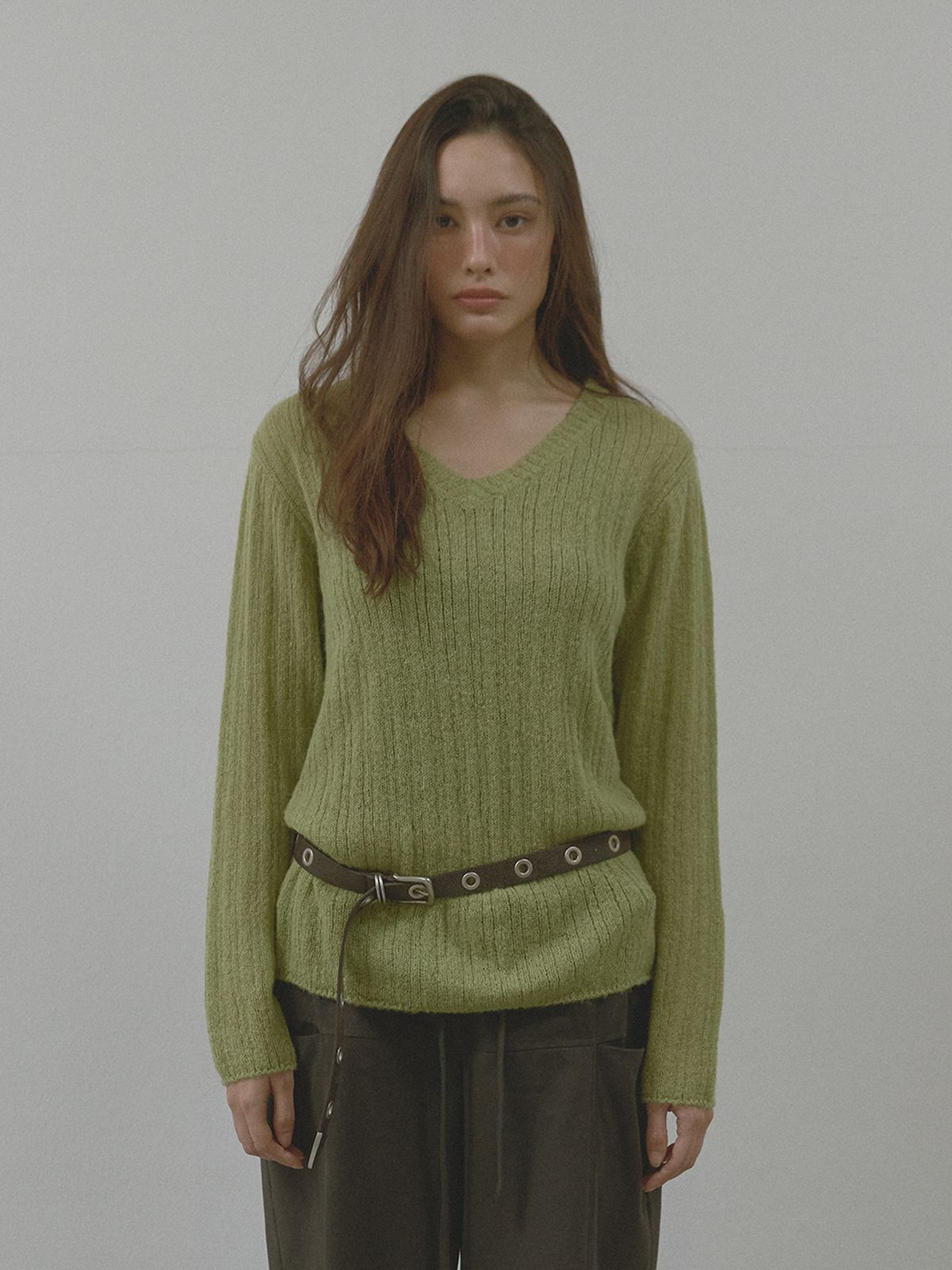 아수라(ASURA) V-NECK GOLGI KNIT (OLIVE)