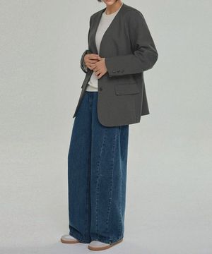 어반 벨티드 노카라 배색 자켓_charcoal