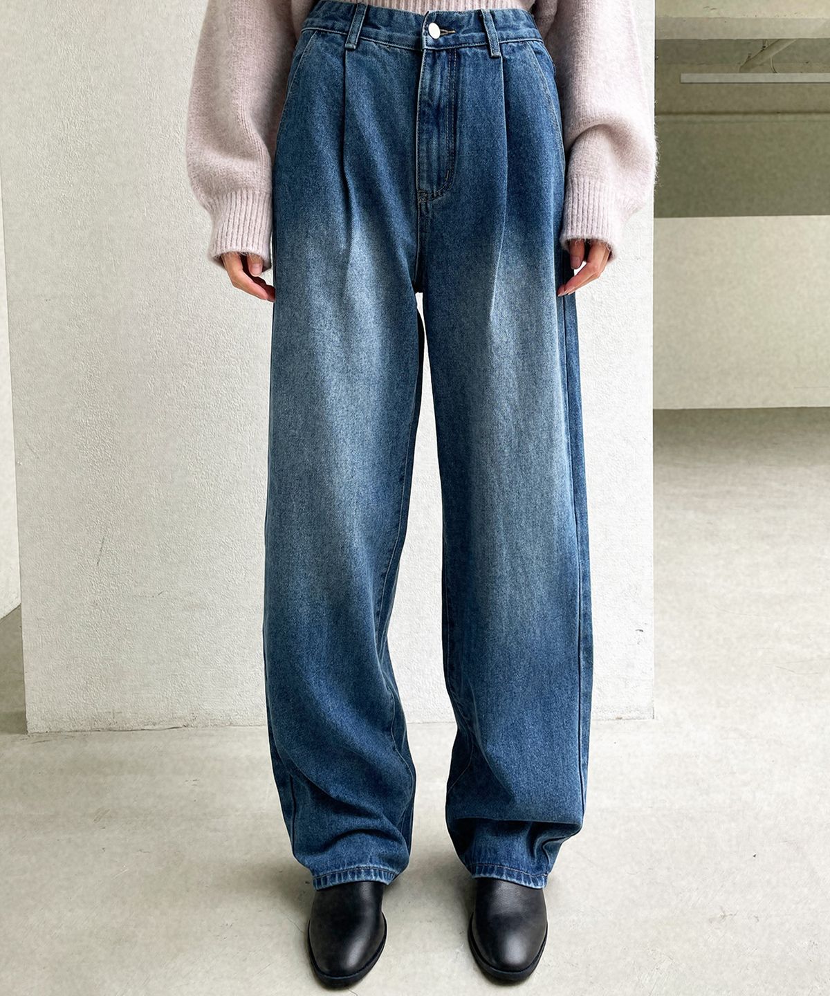 슬로우롤리(SLOWLOLLI) Relaxed fit pintuck denim_2 Colors