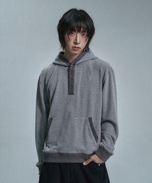 콘트라스트 버튼 후드 - 그레이