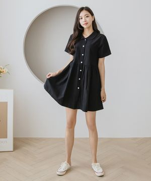 여성 루즈핏 여름 카라 셔츠 반팔 하객룩 롱 미니 원피스 HE063