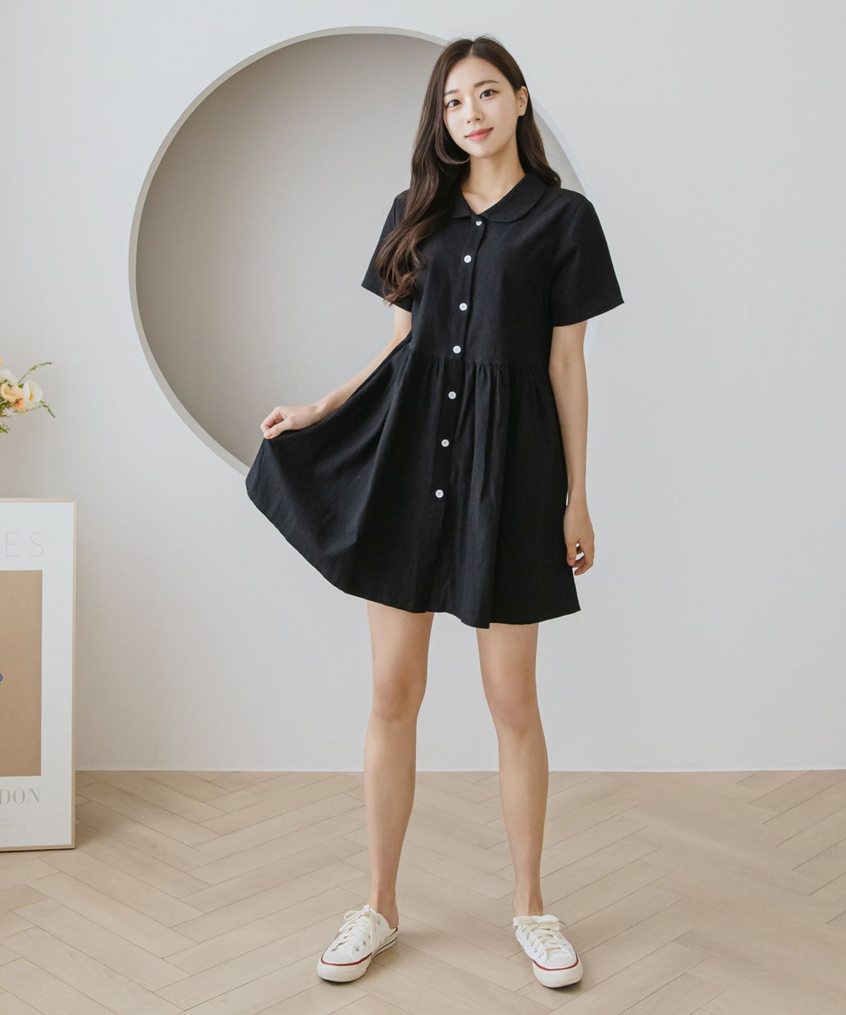 헤링본(HERRINGBONE) 여성 루즈핏 여름 카라 셔츠 반팔 하객룩 롱 미니 원피스 HE063