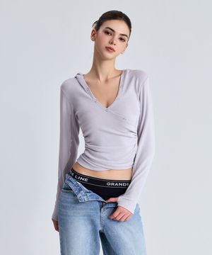 셔링 랩 후드 롱슬리브