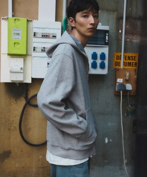 Washed Color Hoodie Zip Up  Grey