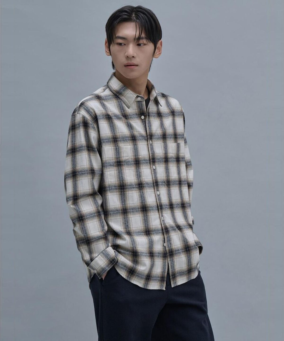 시프트지(SHIFT.G) Brushed Cotton Check Shirts  Black
