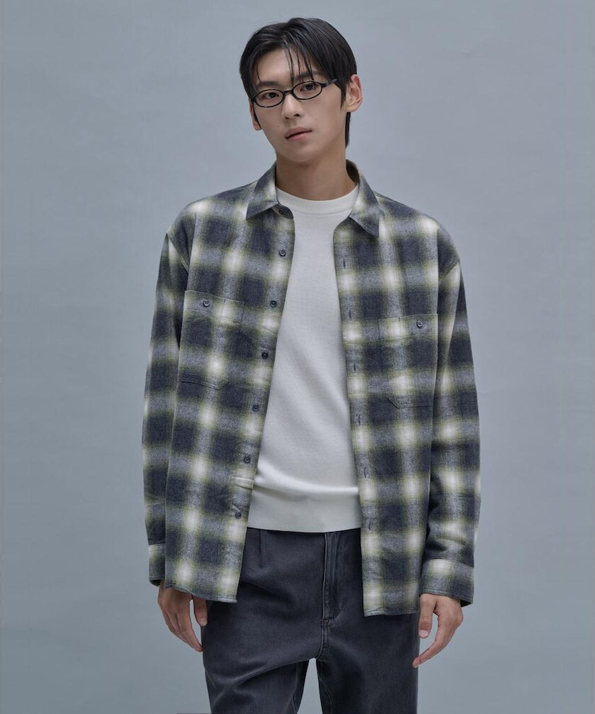 시프트지(SHIFT.G) Brushed Cotton Check Shirts  Light Green