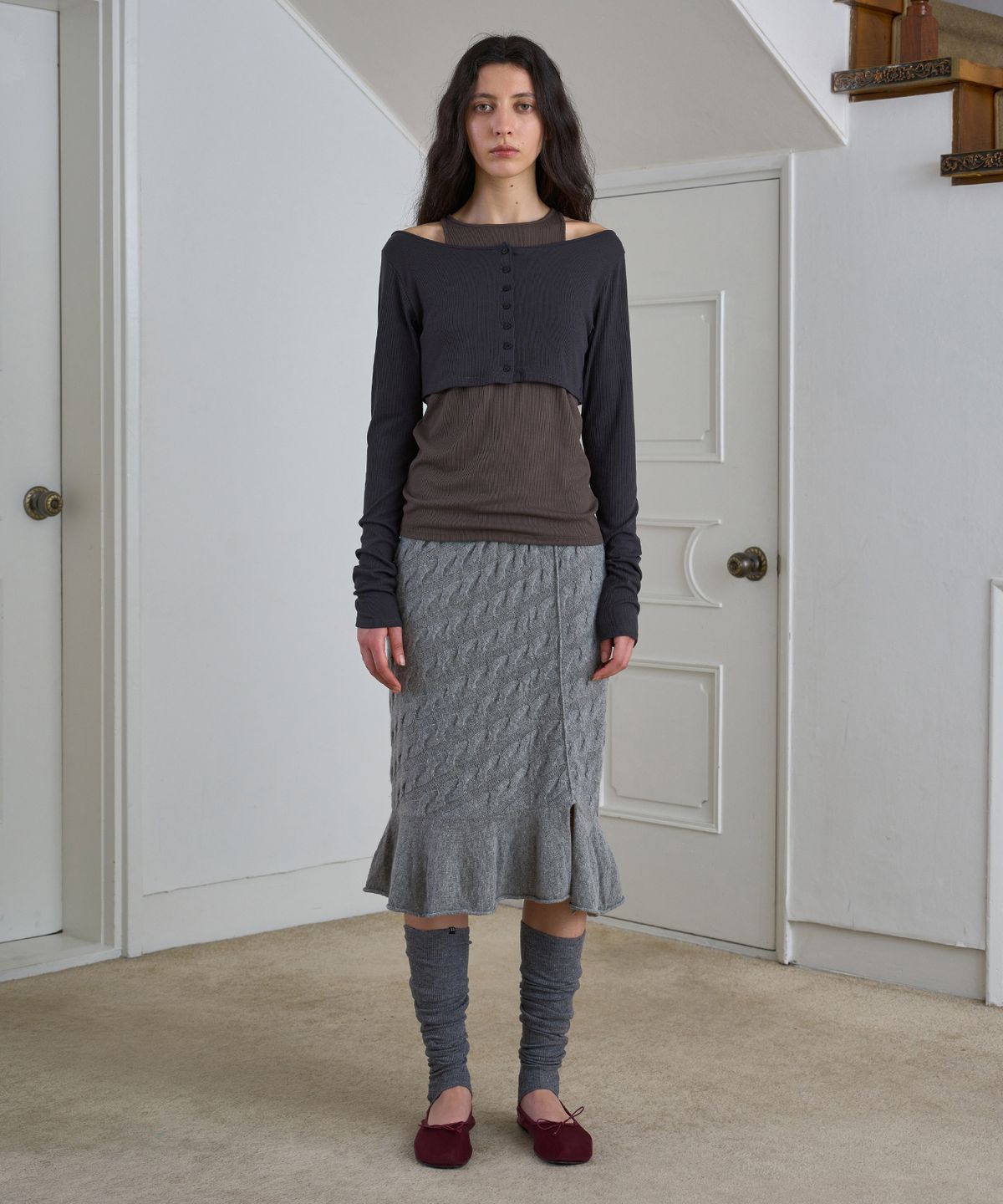 시메트릭 퍼센트(SYMMETRICPERCENT) Cable Knit Skirt / Grey