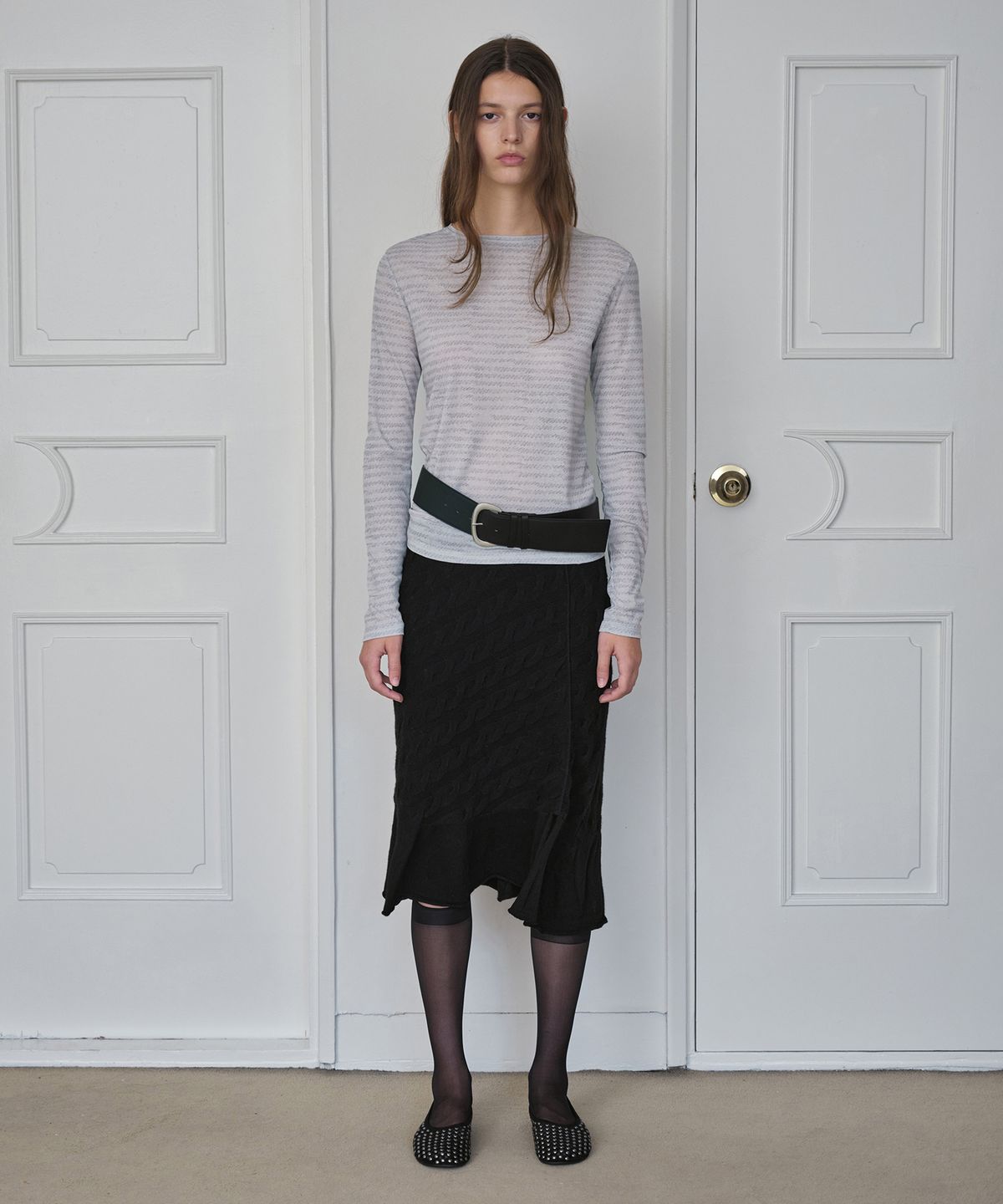 시메트릭 퍼센트(SYMMETRICPERCENT) Cable Knit Skirt / Black