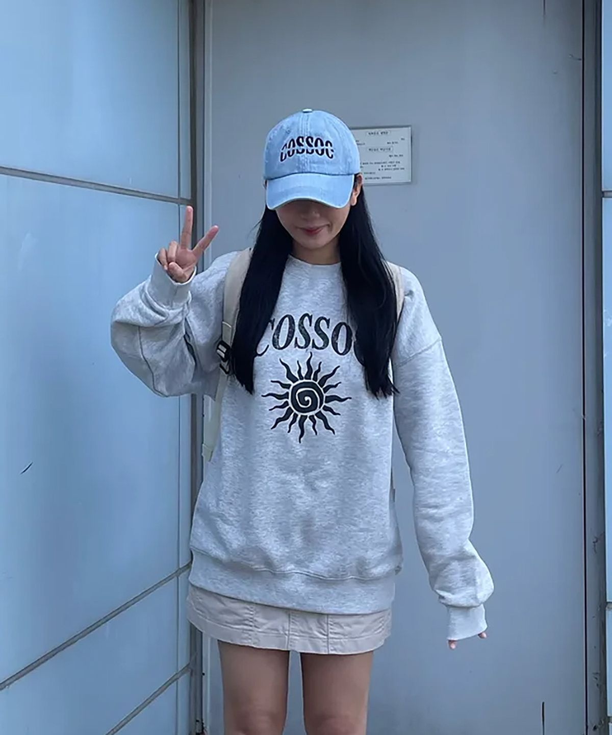 코소(COSO) 텍스트 로고 데님 워시드 볼캡 (연청)