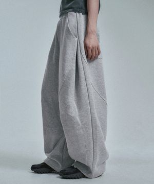 커브드 라인 다트 벌룬 스웨트팬츠 - 그레이