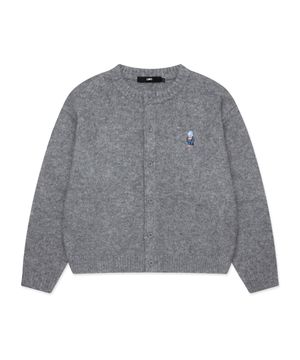 EMB BEAR ROUND NECK CARDIGAN gray