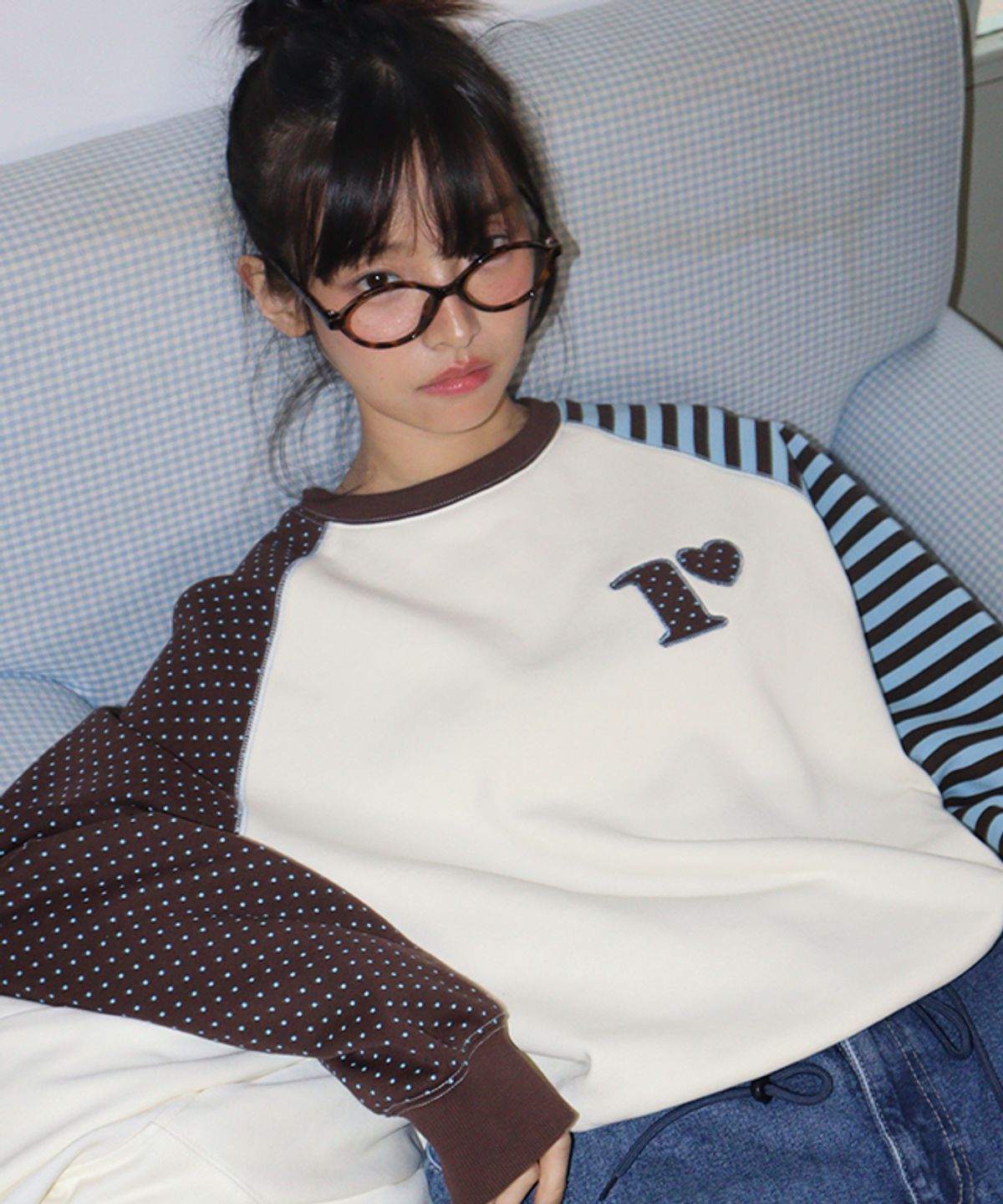 론론(RONRON) DOT R STRIPE BLOCKING SWEATSHIRT CREAM