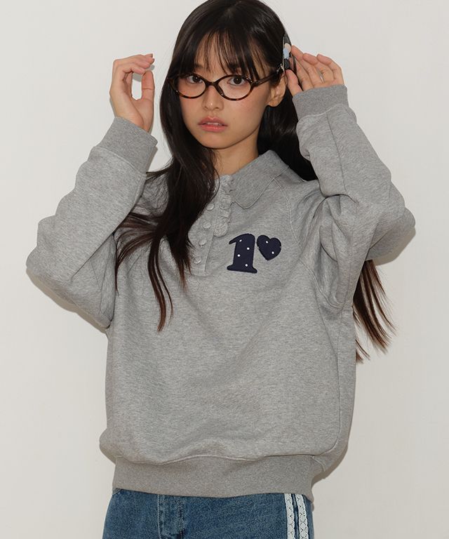 MUSINSA公式 | RONRON DOT R FRILL COLLAR SWEATSHIRT GREY
