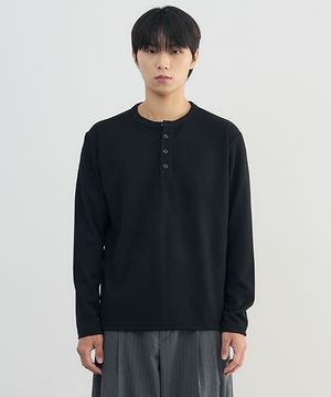헨리넥 와플 롱슬리브 티셔츠 [BLACK]