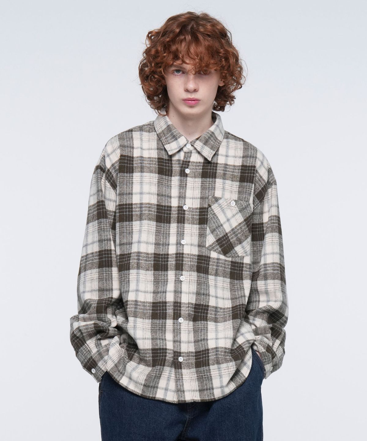 아웃도어 프로덕츠(OUTDOOR PRODUCTS) FLANNEL ANGLE POCKET CHECK SHIRT (GREEN)