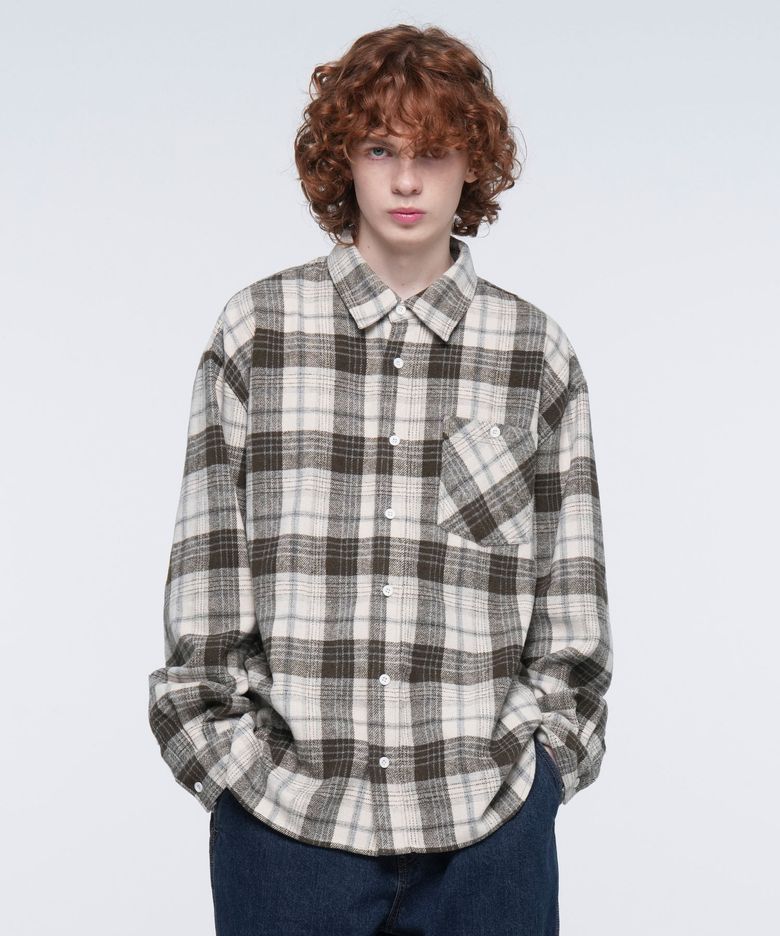 FLANNEL ANGLE POCKET CHECK SHIRT (GREEN)