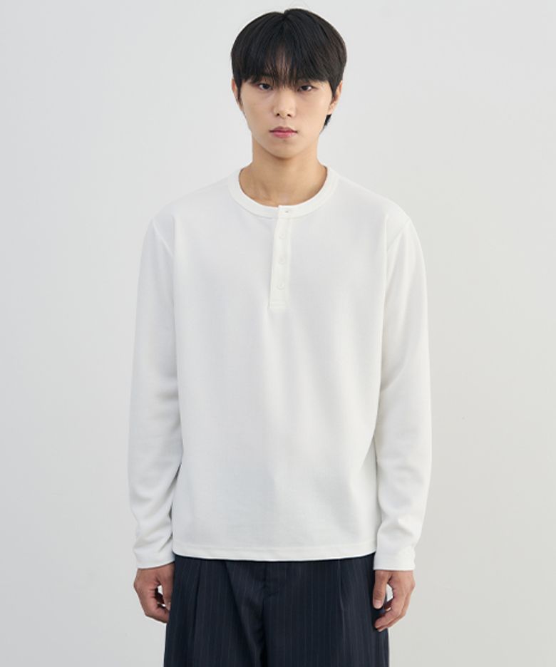 헨리넥 와플 롱슬리브 티셔츠 [WHITE]