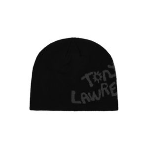 자카드 레터링 로고 비니 블랙