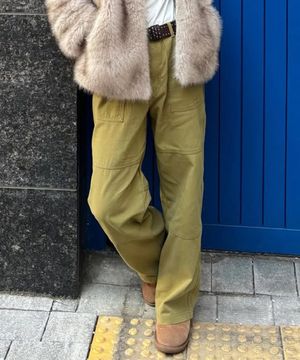 워시드 더블니 팬츠 라이트카키