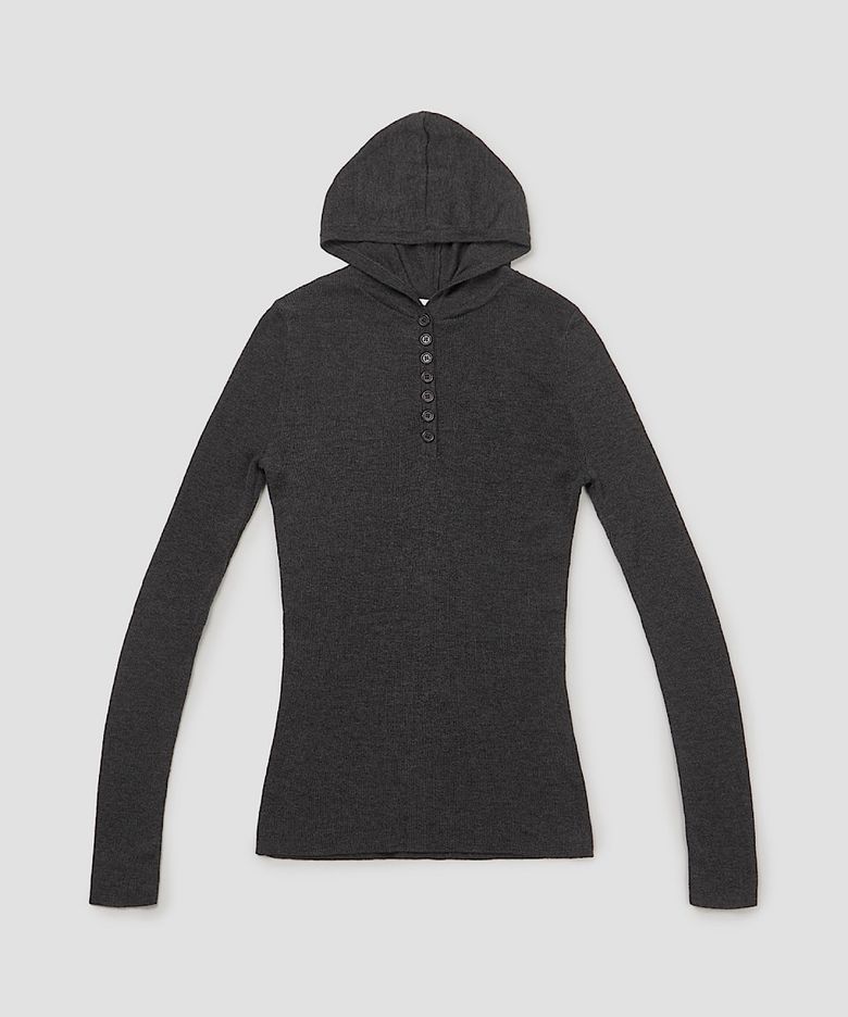 Buttoned Hoodie Knit Top (3C)