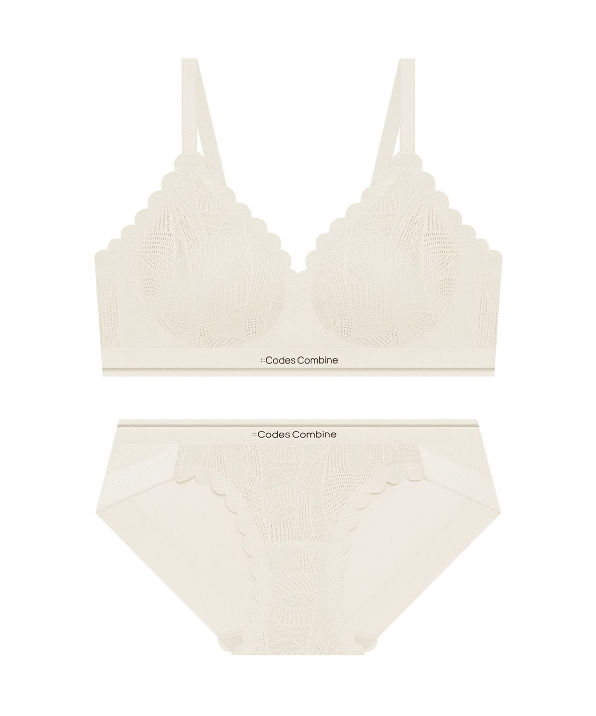 코데즈컴바인 이너웨어(CODES COMBINE INNERWEAR) 스칼럽레이스 심리스 노와이어 햄팬티 세트
