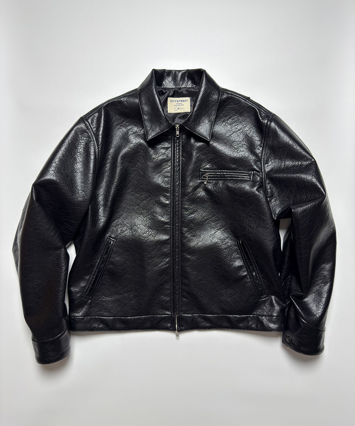 시티스트리트(CITY STREET) DIRTY FAUX LEATHER  WORK JACKET - BLACK