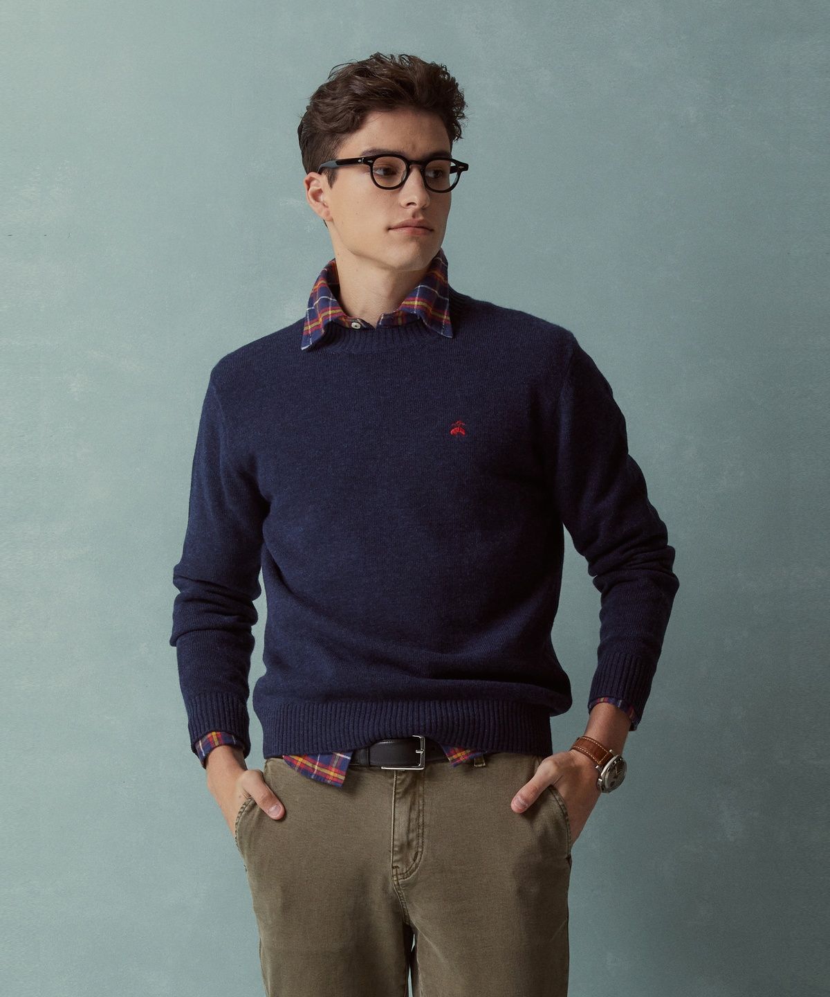 브룩스 브라더스(BROOKS BROTHERS) 울 솔리드 풀오버 (네이비) (BBWRMOF413)