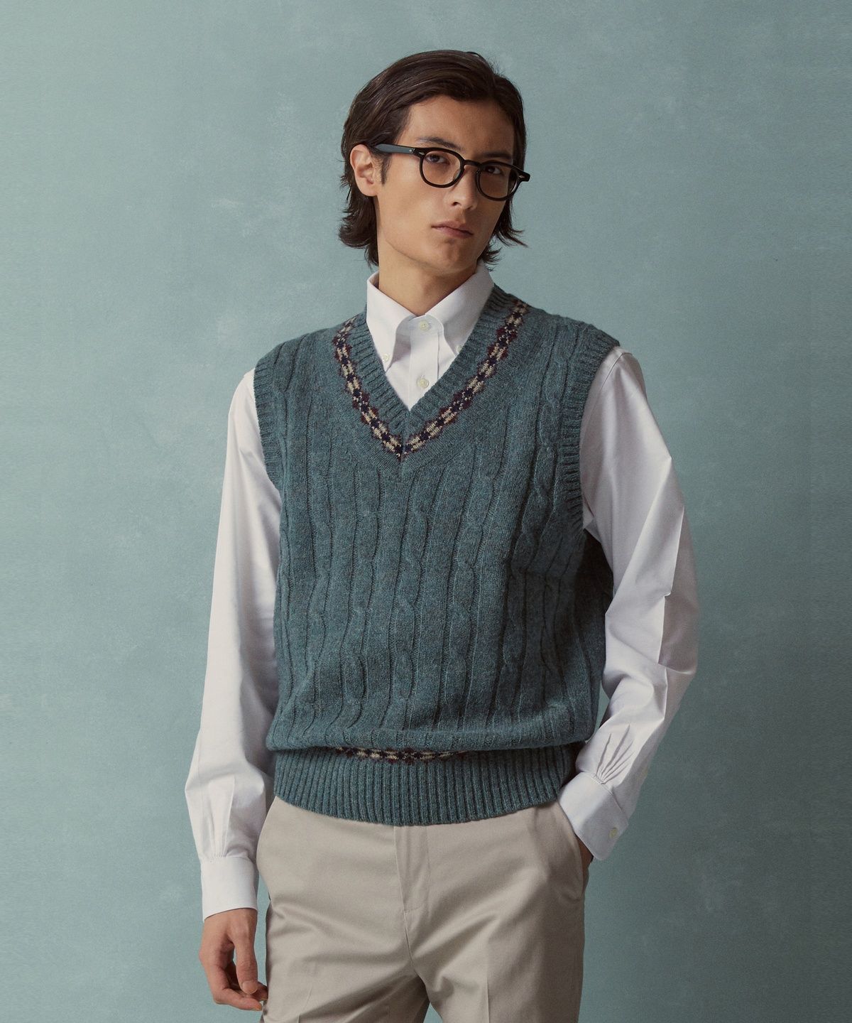 브룩스 브라더스(BROOKS BROTHERS) 울 케이블 패턴 베스트 (그린) (BBWVMMF401)