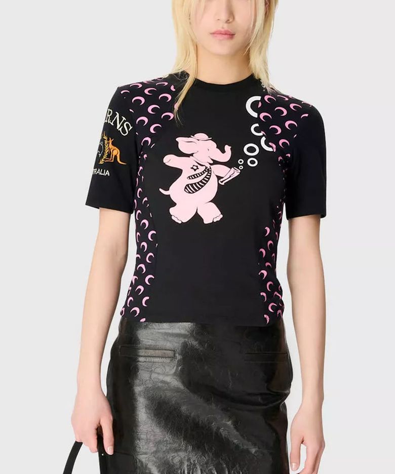 (W) 리제네레이티드 그래픽 저지 베이비 핏 티셔츠 블랙 REGENERATED GRAPHIC JERSEY BABY FIT T-SHIRT BK85 BLACK AOM BLACK PIN