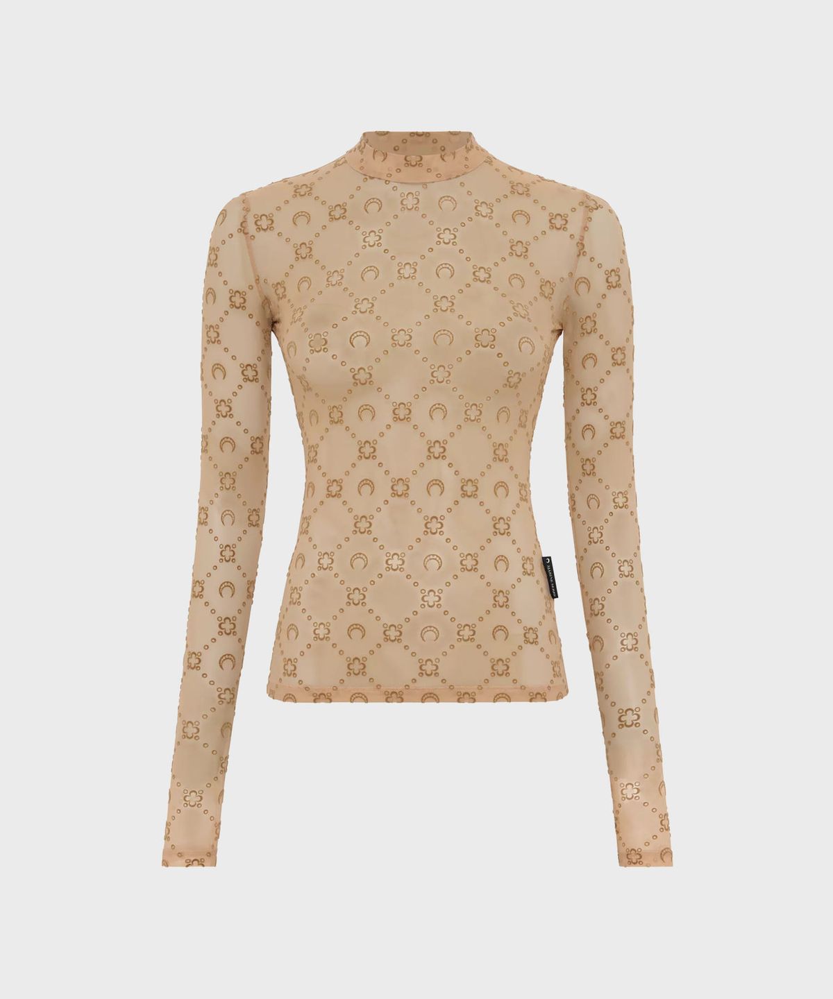 마린 세르(MARINE SERRE) (W) 무노그램 매쉬 플록 롱슬리브 하이넥 탑 카멜 MOONOGRAM MESH FLOCK LS HIGHNECK TOP BG60 CAMEL