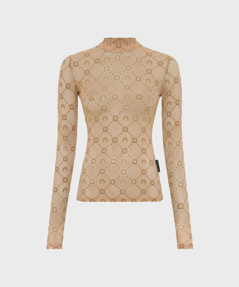 (W) 무노그램 매쉬 플록 롱슬리브 하이넥 탑 카멜 MOONOGRAM MESH FLOCK LS HIGHNECK TOP BG60 CAMEL