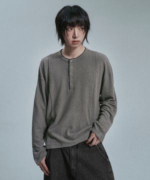 크롭 헨리넥 소프트 롱슬리브 - 그레이