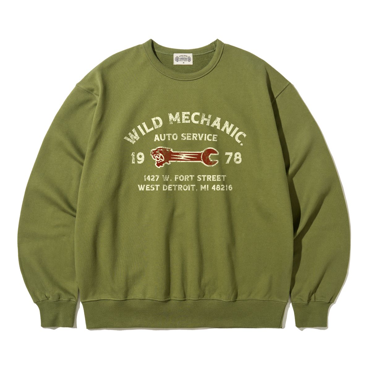 빈웨드(VINWUED) Wild Mechanic 1978 와일드 메카닉 빈티지 올리브 헤비웨이트 스웻셔츠
