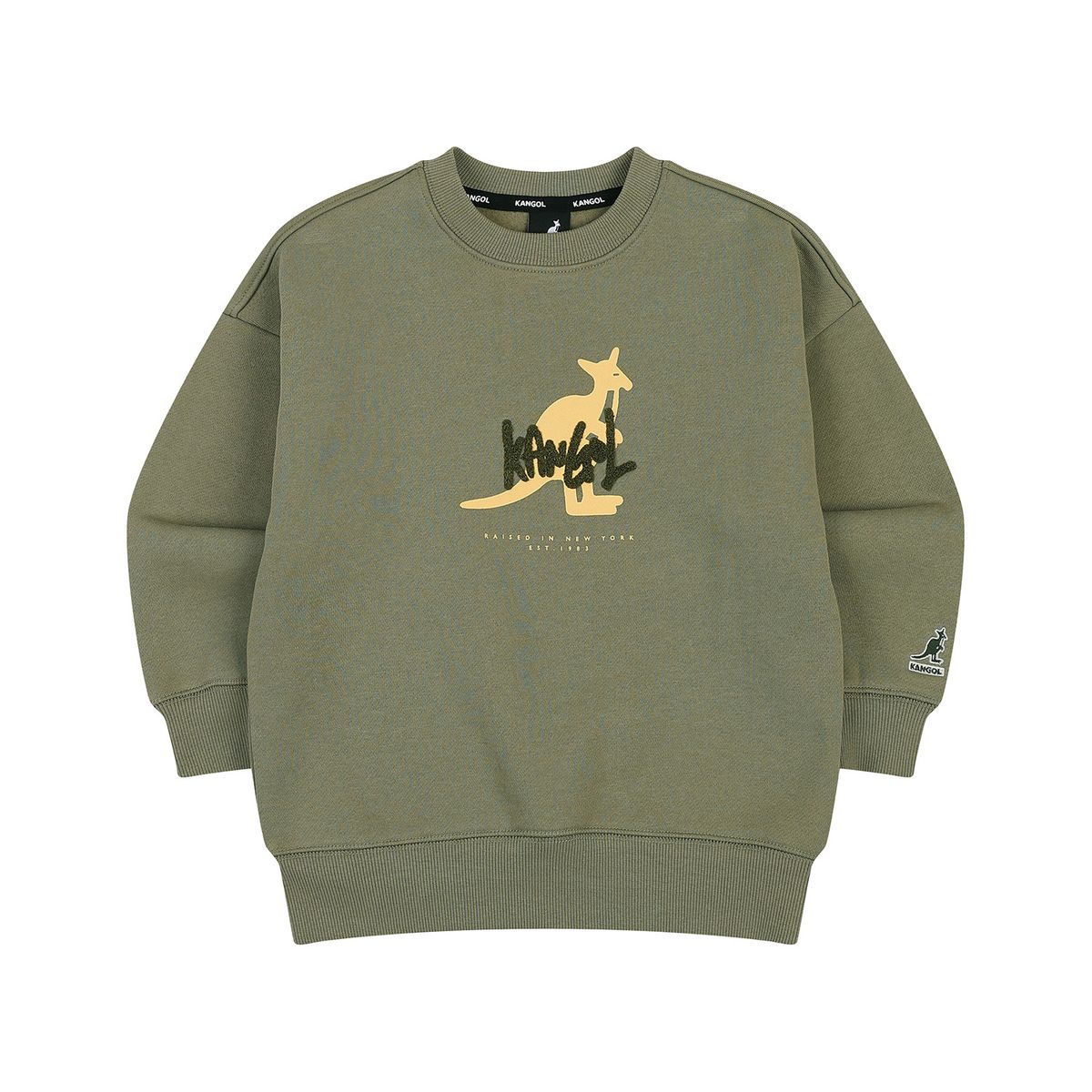 캉골키즈(KANGOL KIDS) 그래픽 포인트 브러쉬드 스웻셔츠 RD 0206 카키