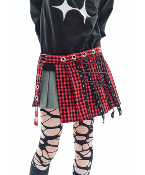 트립 벨트 체크 스커트