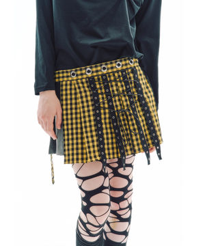 트립 벨트 체크 스커트